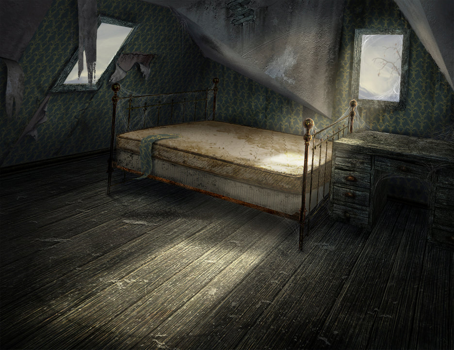 Walter Gilman’s abandoned bedroom. The room’s walls and ceiling are slanted at strange angles.